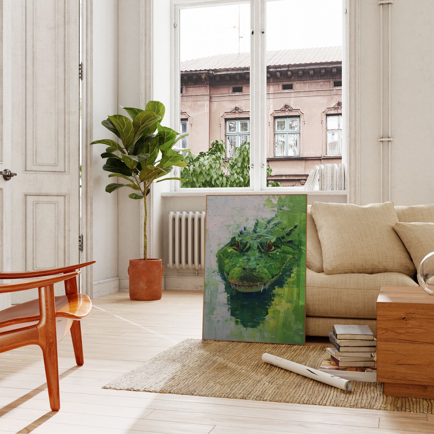 Póster artístico del cocodrilo verde feroz