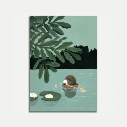 Hedgehog on Lily Pond Poster