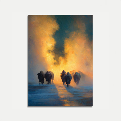 Póster del Rebaño de Bisontes en Niebla Dorada