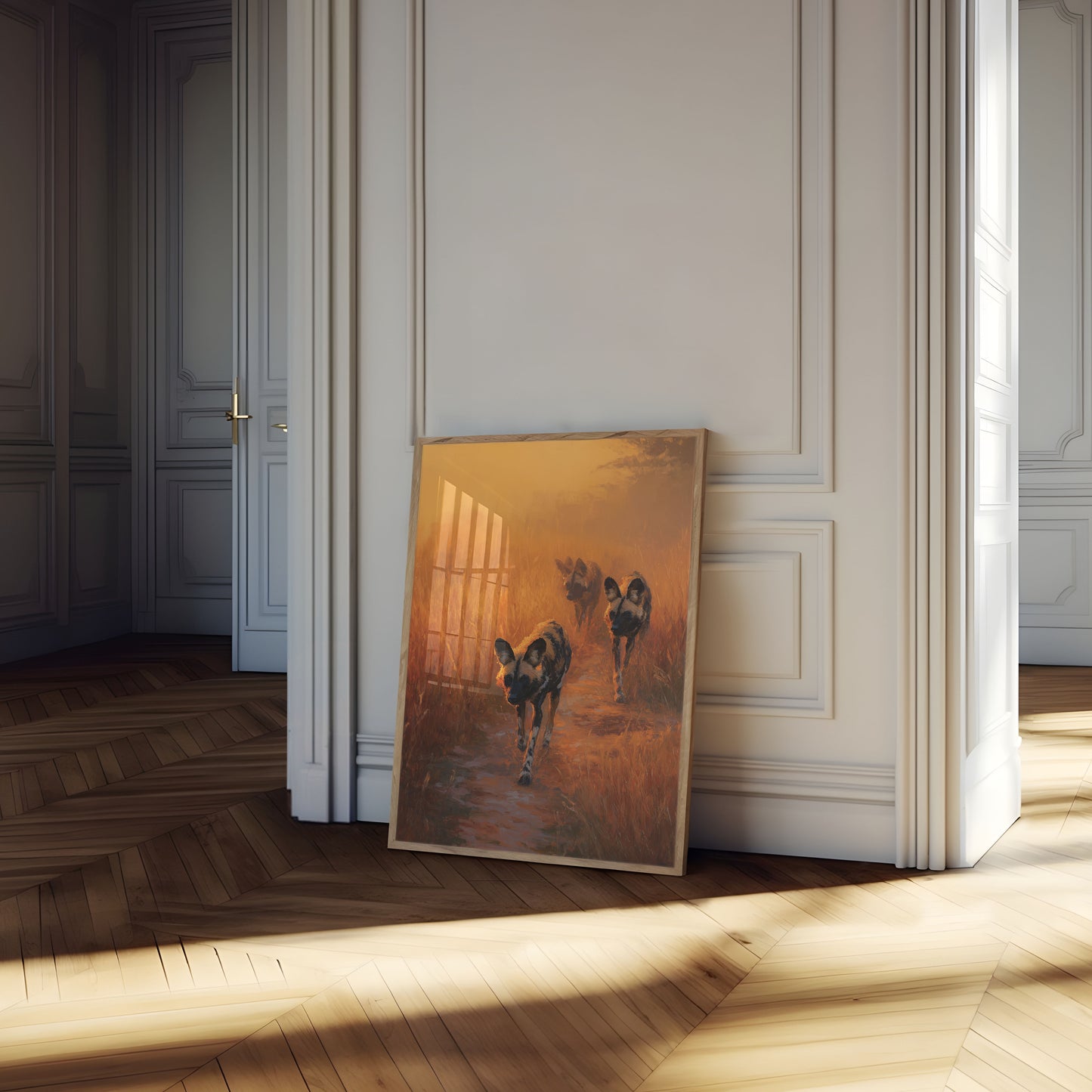 Afrikanske Vilde Hunde ved Solnedgang Plakat