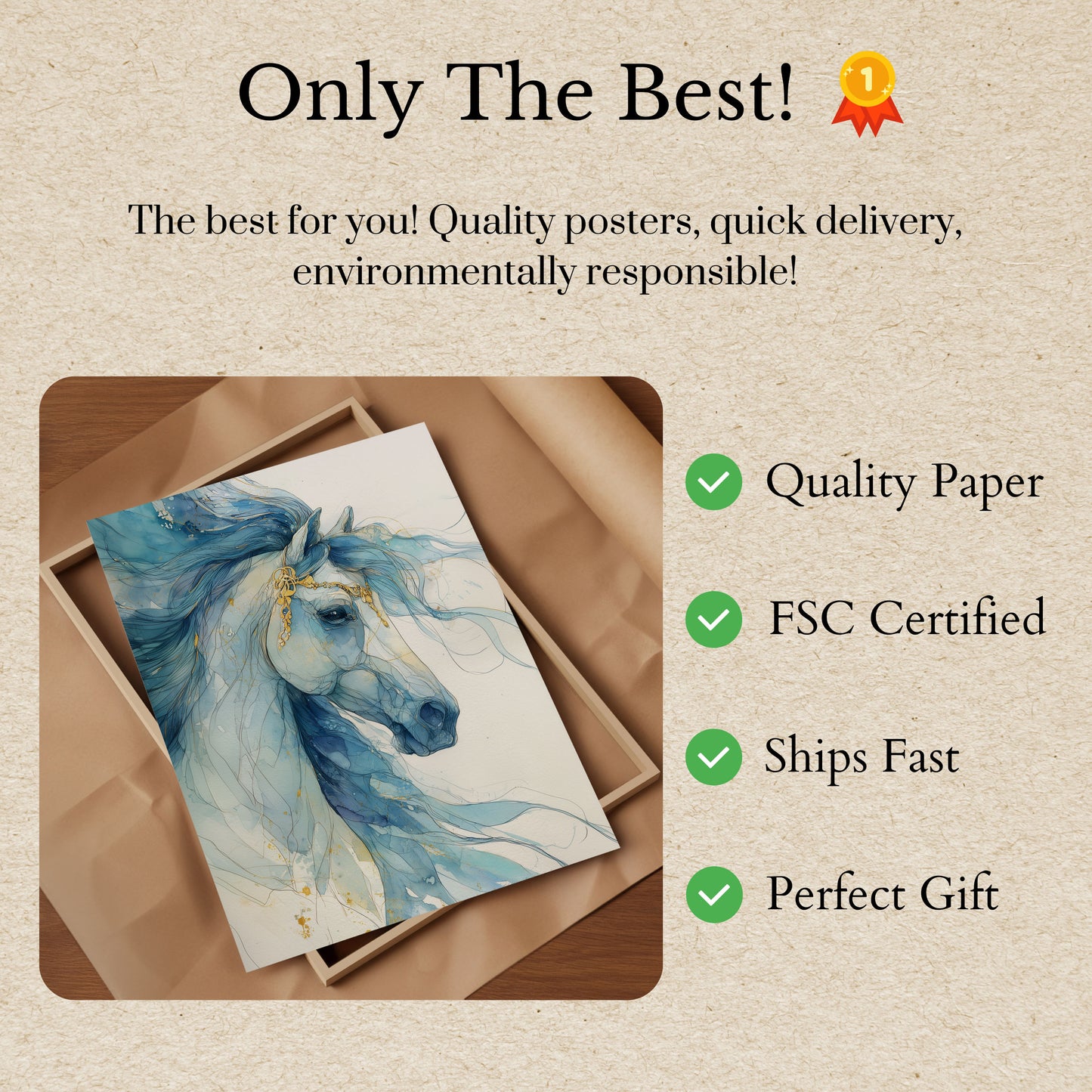 Blue Watercolor Stallion Poster