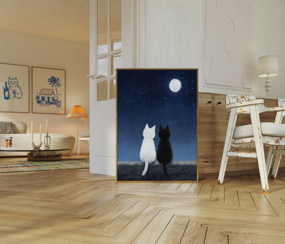 Moonlit Cats Friendship Poster