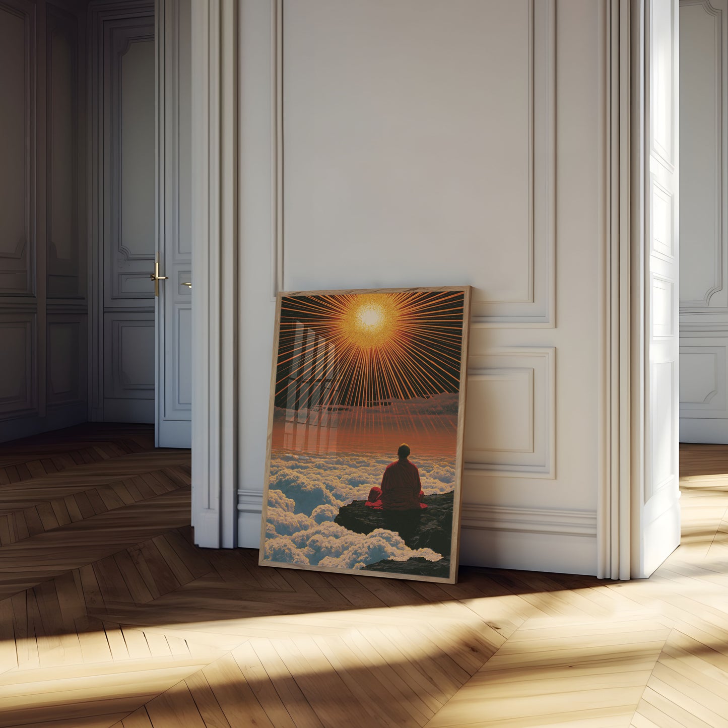 Monk Meditation Above Clouds Poster