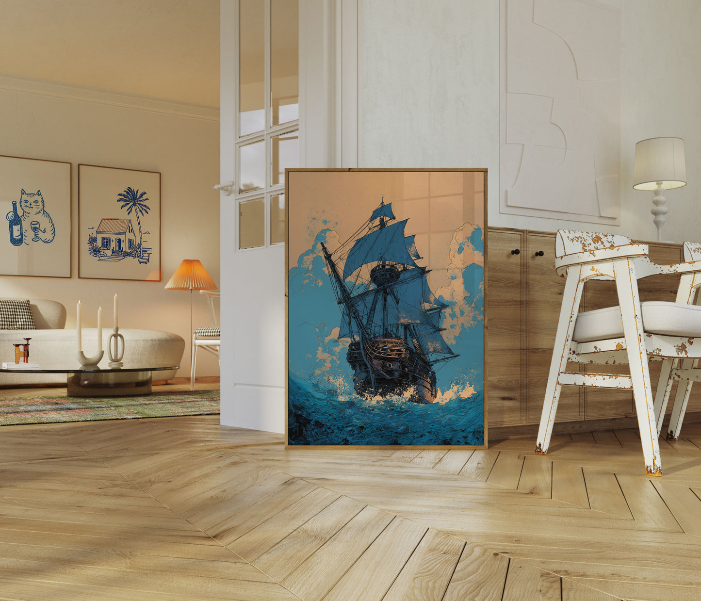 Poster van Stormachtige Zeeën Zeilschip