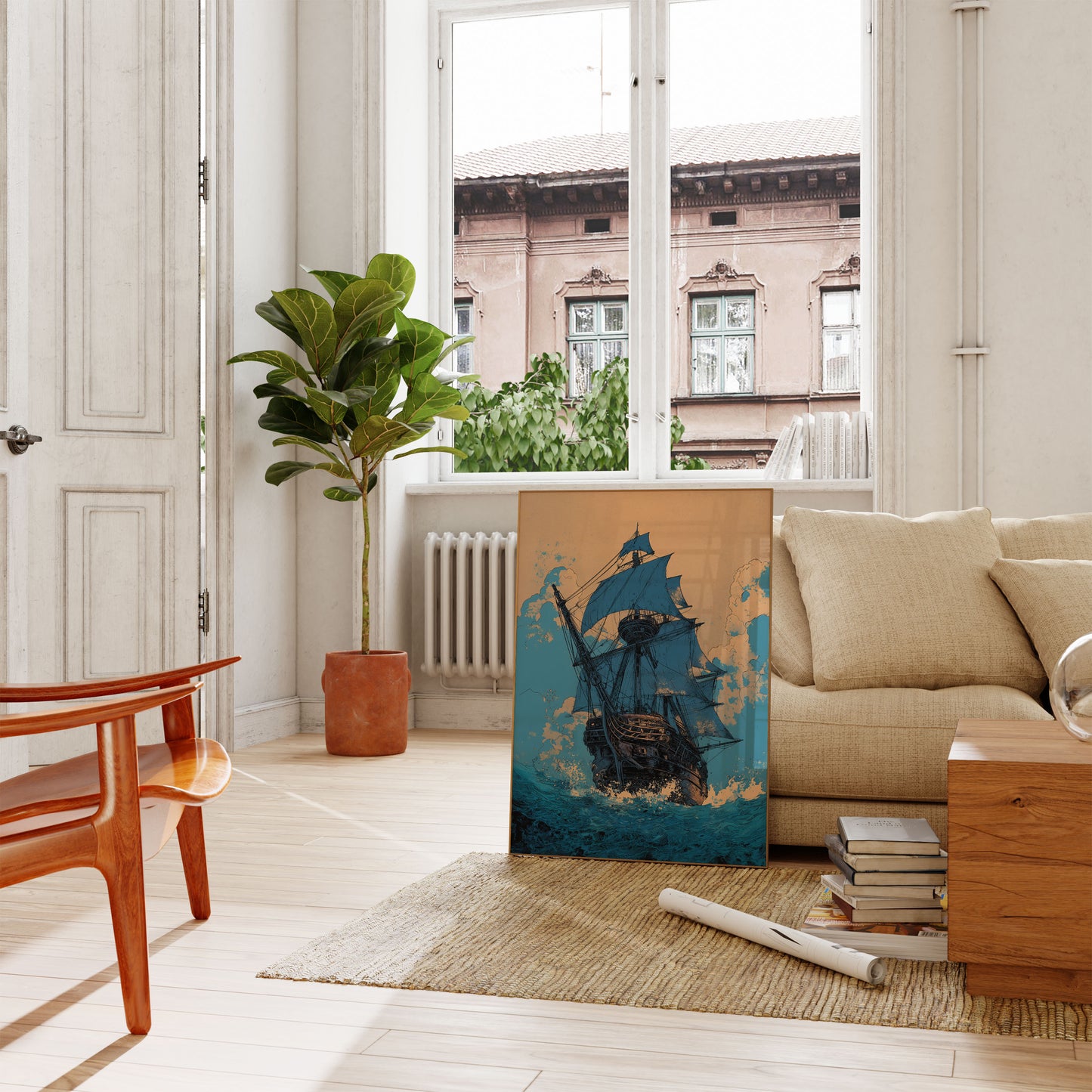 Poster van Stormachtige Zeeën Zeilschip