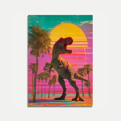 Retro Dinosaur Sunset Miami Vice Poster