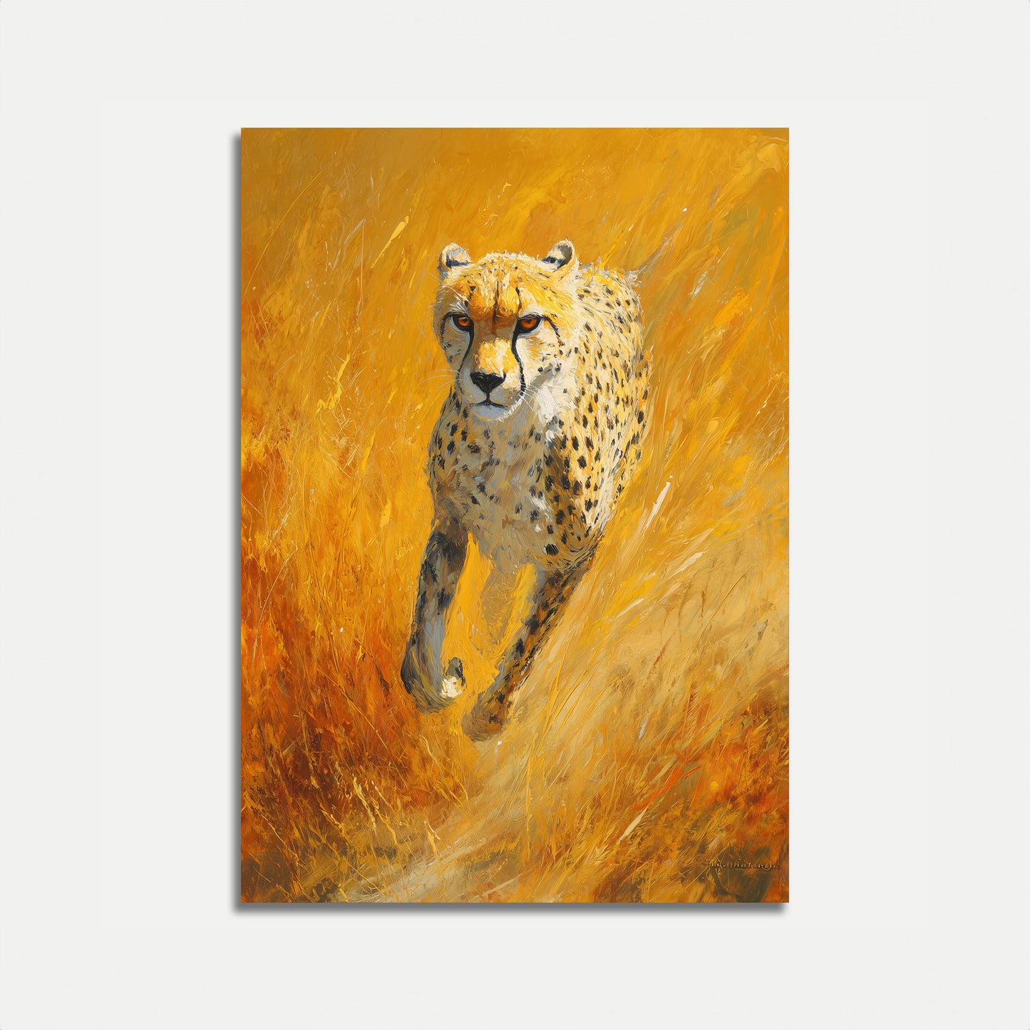 Cheetah die door gouden savanne rent poster