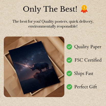 Póster del cielo nocturno del rinoceronte cósmico