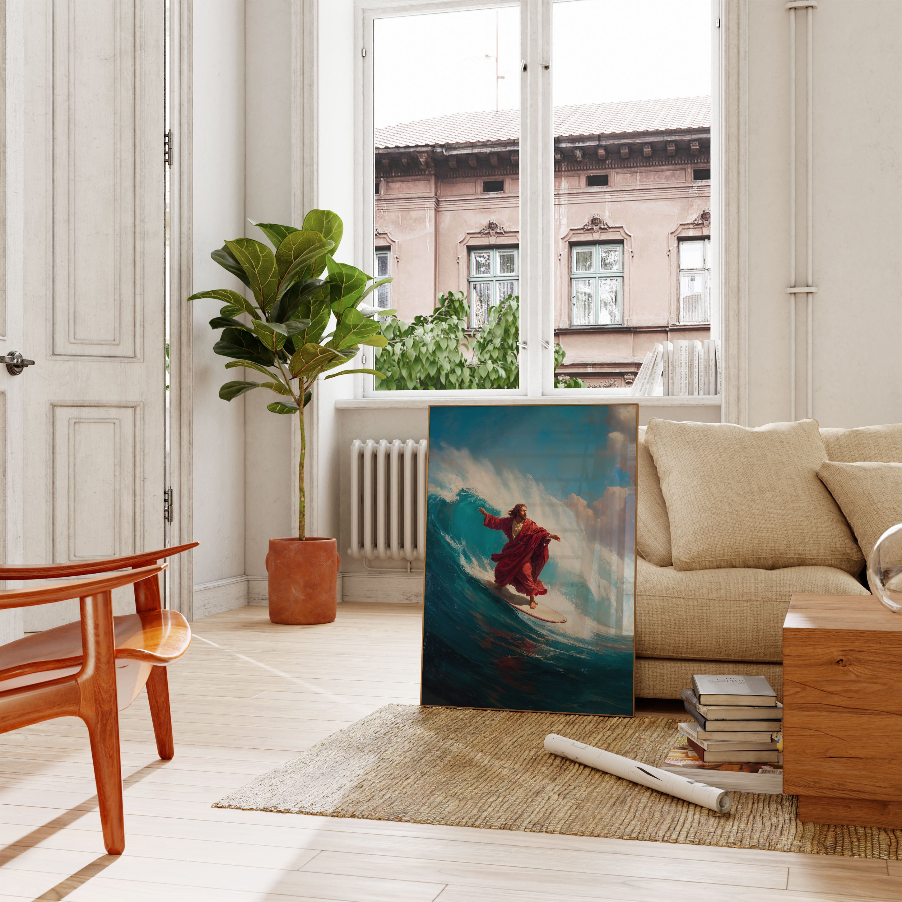 Jesus Surfing Poster - Religious Wave Art Print – Artisout