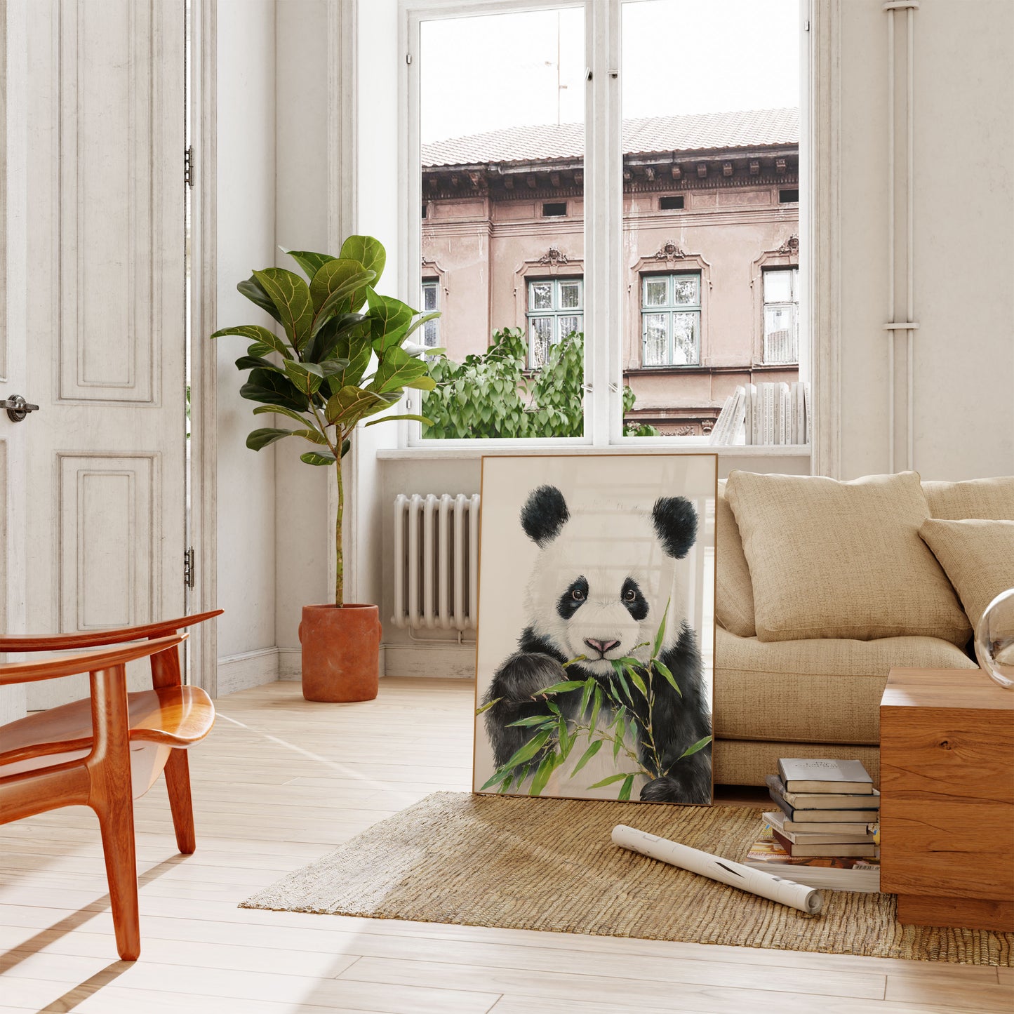 Póster del panda del banquete del bambú