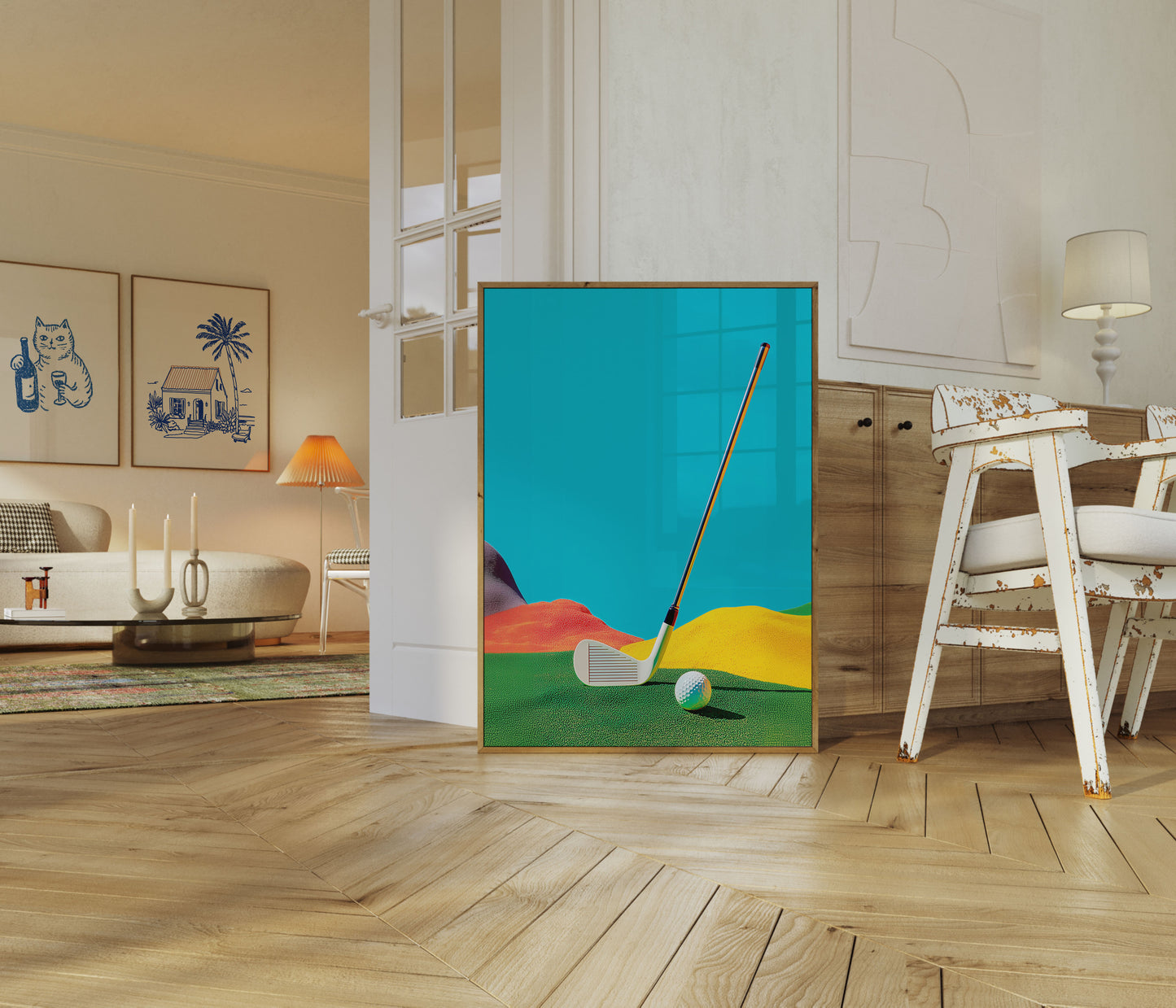 Affiche paysagère géométrique du swing de golf