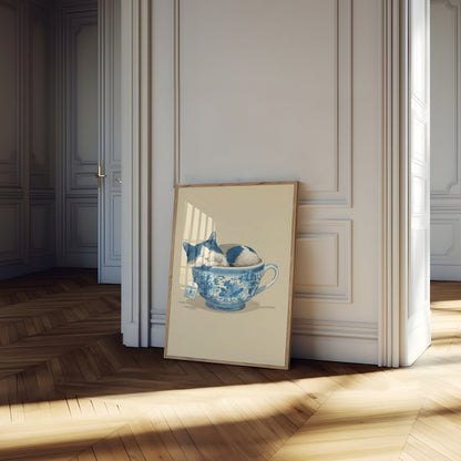 Sleepy Cat in Teacup Poster