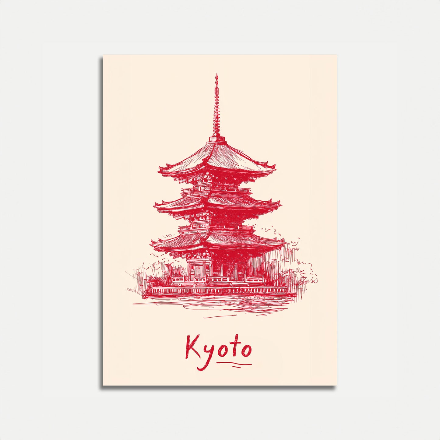 Schets van een Rode Kyoto Tempel Poster