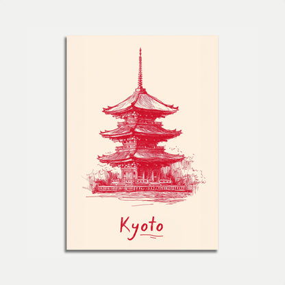 Schets van een Rode Kyoto Tempel Poster
