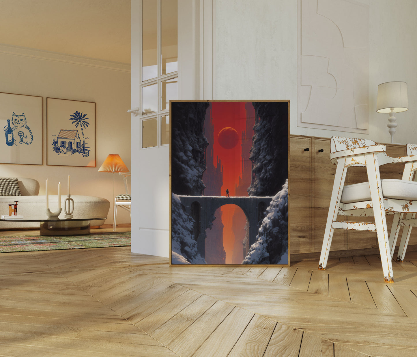 Solitary Traveler in Red Sky Poster