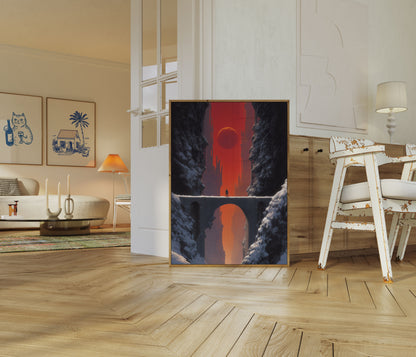 Solitary Traveler in Red Sky Poster