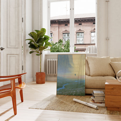 Ensom skikkelse i blomsterdal plakat