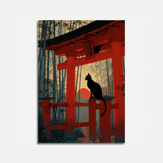 Schwarze Katze im roten Tempel Poster
