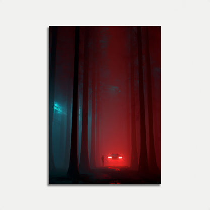 Neon-bil i tåkete skoggplakat