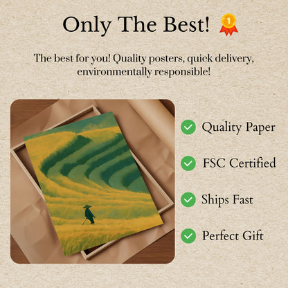 Rice Field Farmer Landscape Poster