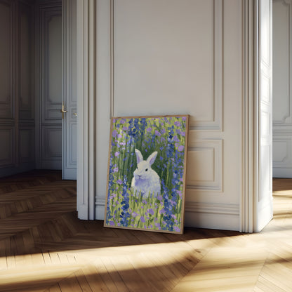Plakat: Hvit Kanin i Lavendelfelt
