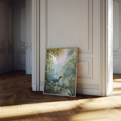 Póster de Velociraptor de la jungla prehistórico