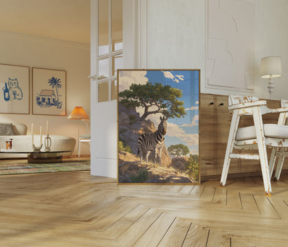 Lone Zebra African Landscape Poster