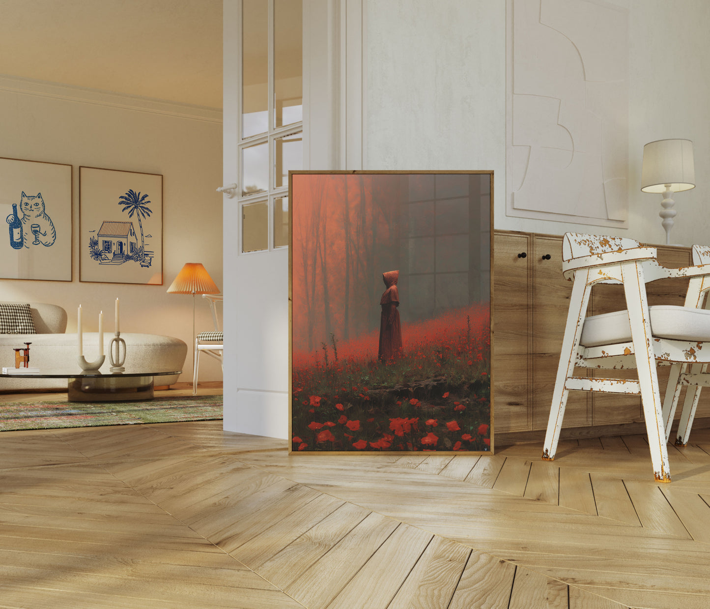 Hooded Figure in Red Poppies Poster