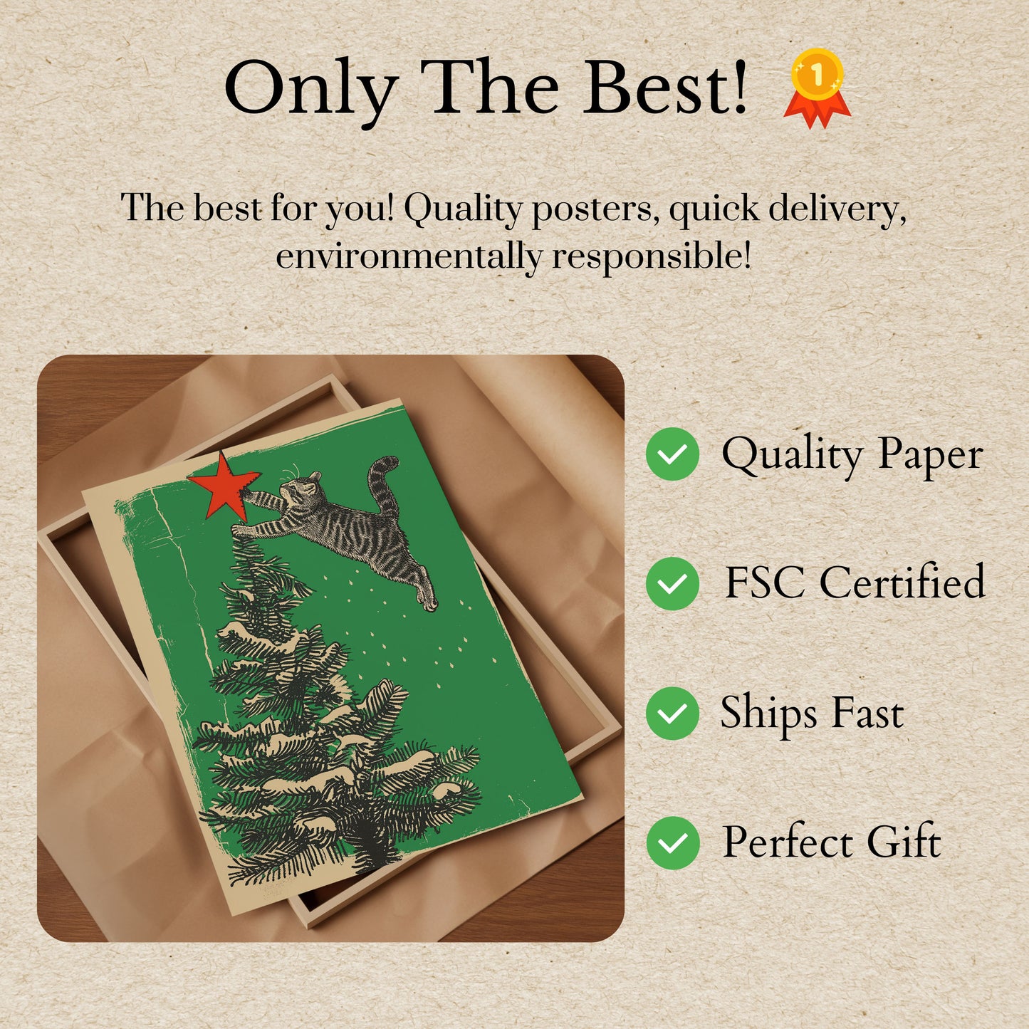 Cat Reaching Christmas Star Poster