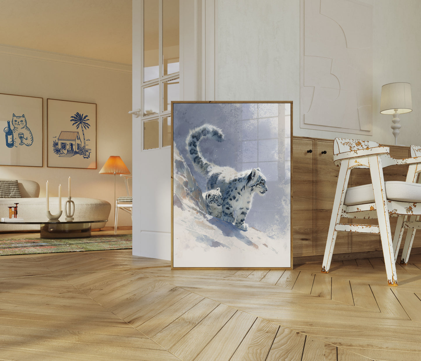 Sneeuwluipaard Moeder en Welp Poster