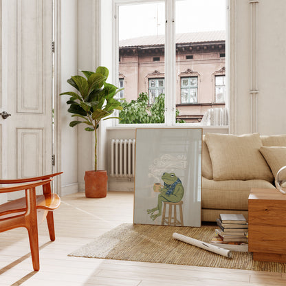 Cozy Frog with Coffee Poster