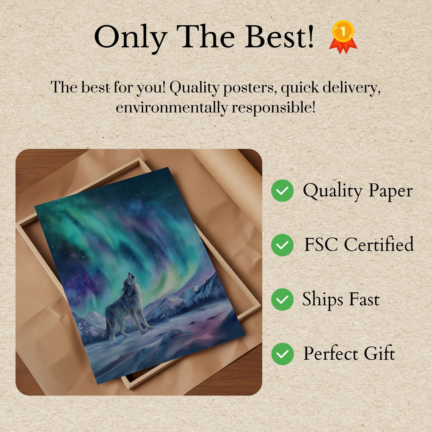 Northern Lights Wolf Howl Poster