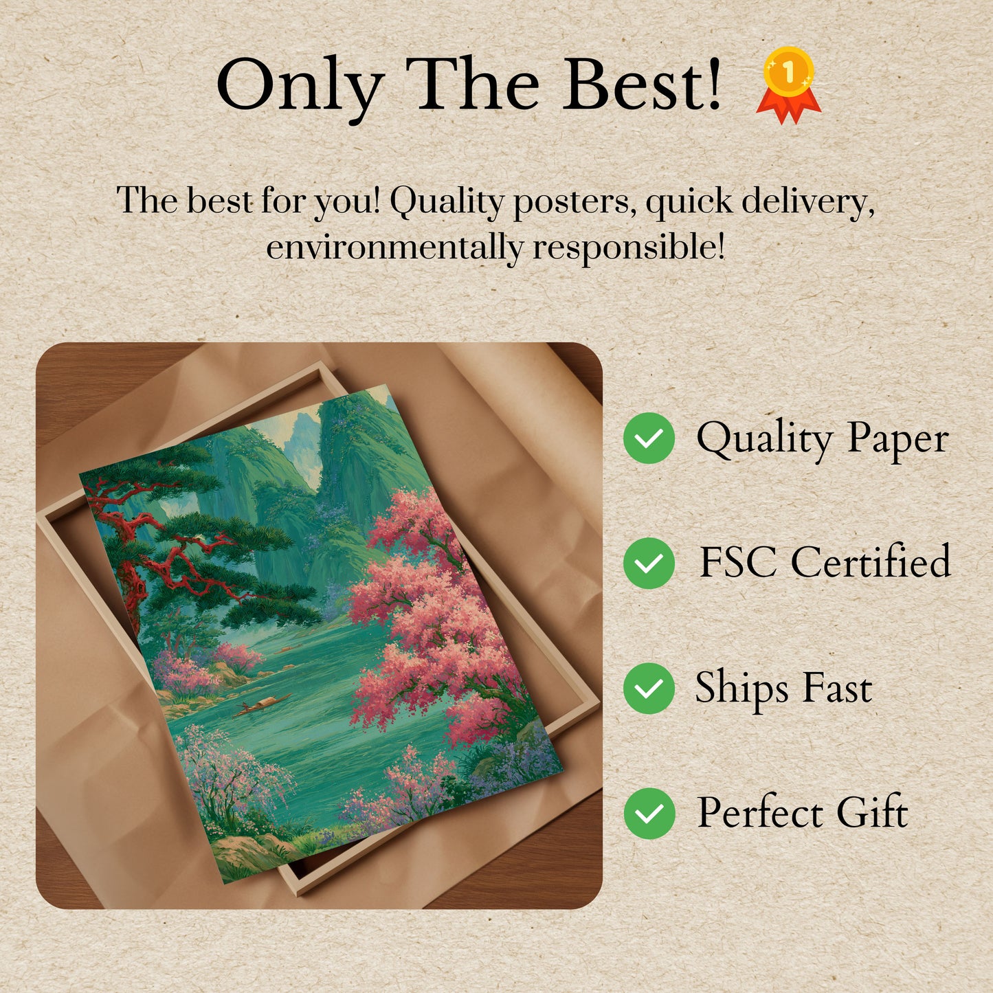 Mountain River Cherry Blossom Poster