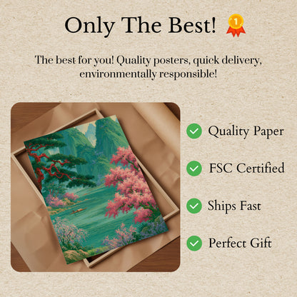 Mountain River Cherry Blossom Poster