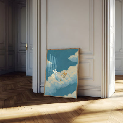 Bunny and Fox in Clouds Poster
