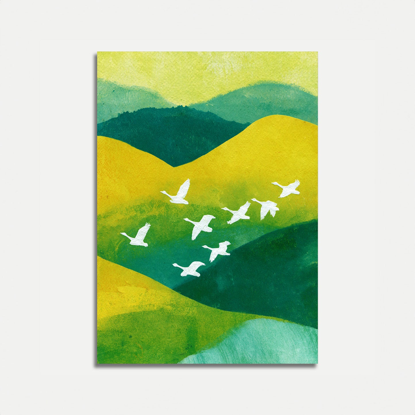 Flying Birds Over Rolling Hills Poster