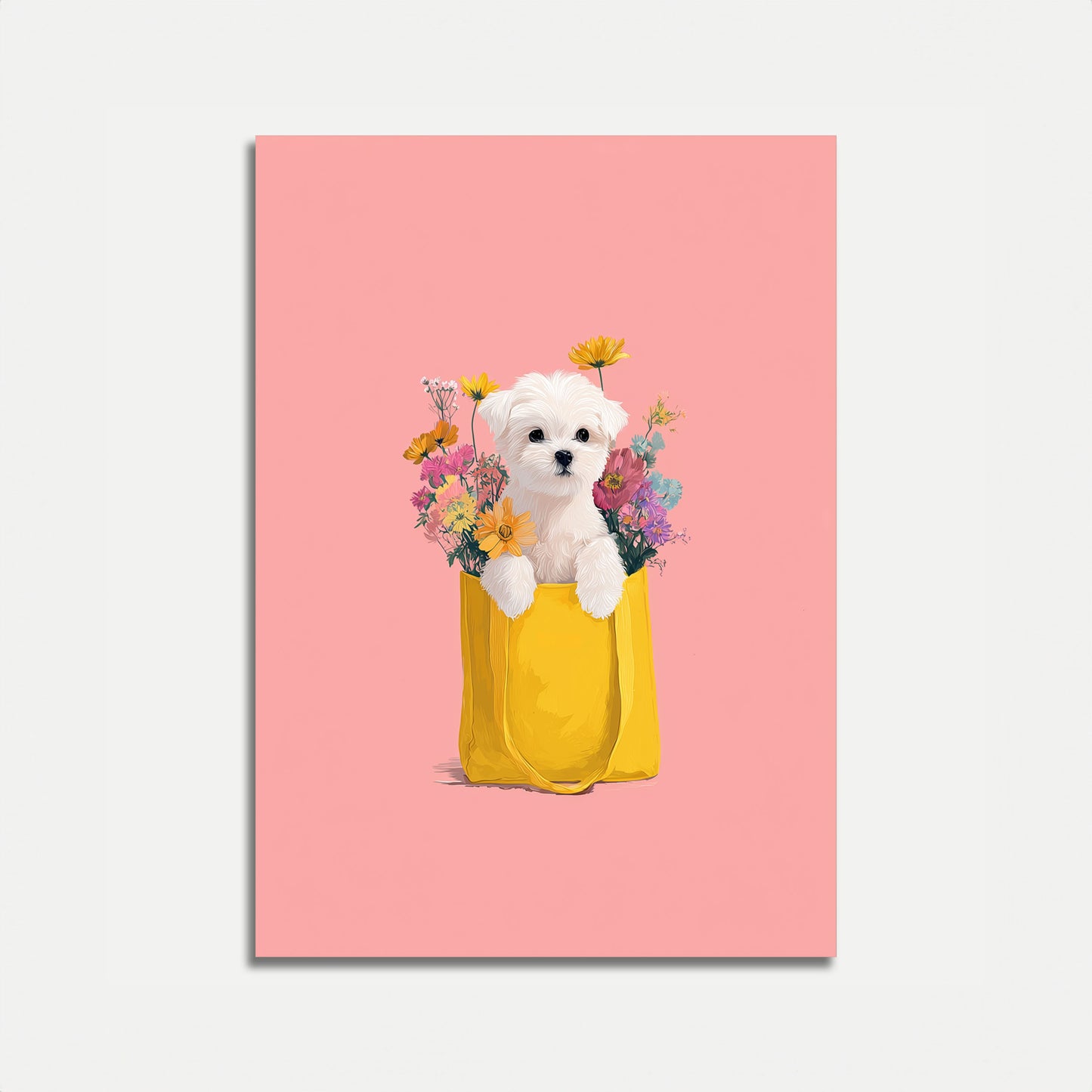 Affiche d'amour pour chiots à fleurs