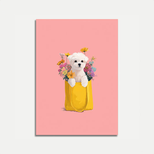 Affiche d'amour pour chiots à fleurs