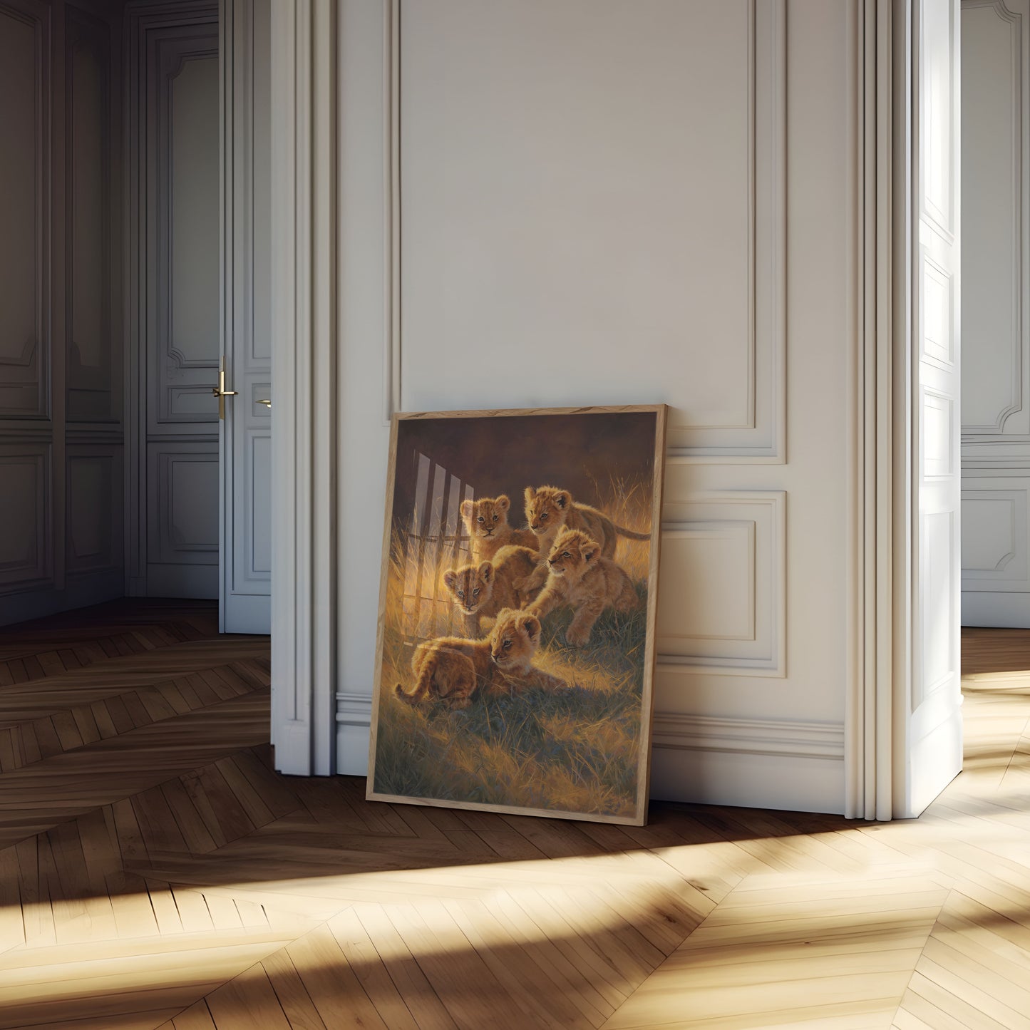Affiche de Lionceaux dans une Prairie Dorée