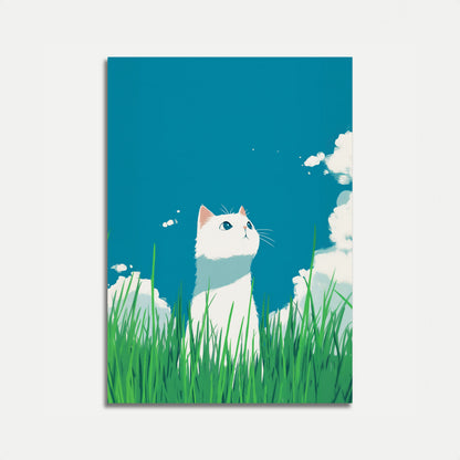 Póster de gato blanco curioso