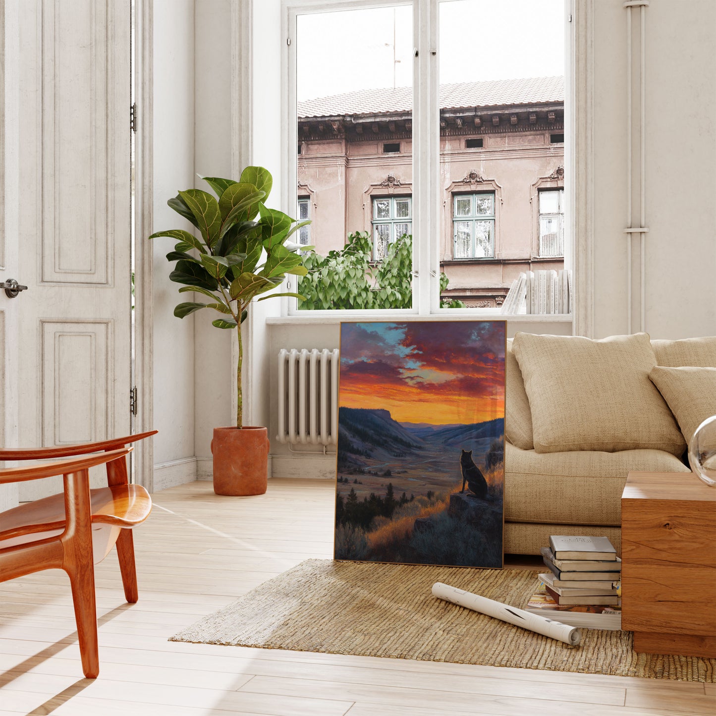 Wolf Watching Sunset Valley Plakat