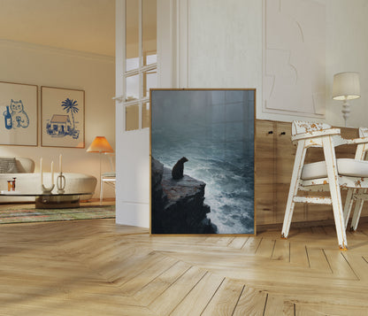 Orso che Osserva l'Oceano Tempestoso Poster