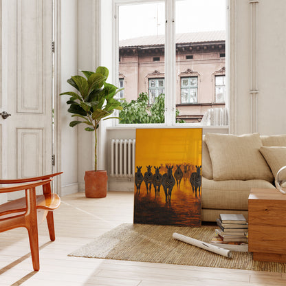 Zebras im goldenen Sonnenuntergang Poster