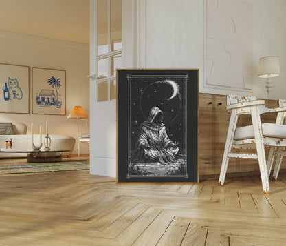 Mystical Hooded Figure Under Moonlight Poster