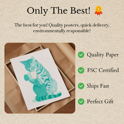 Caffeine Cat Line Art Poster