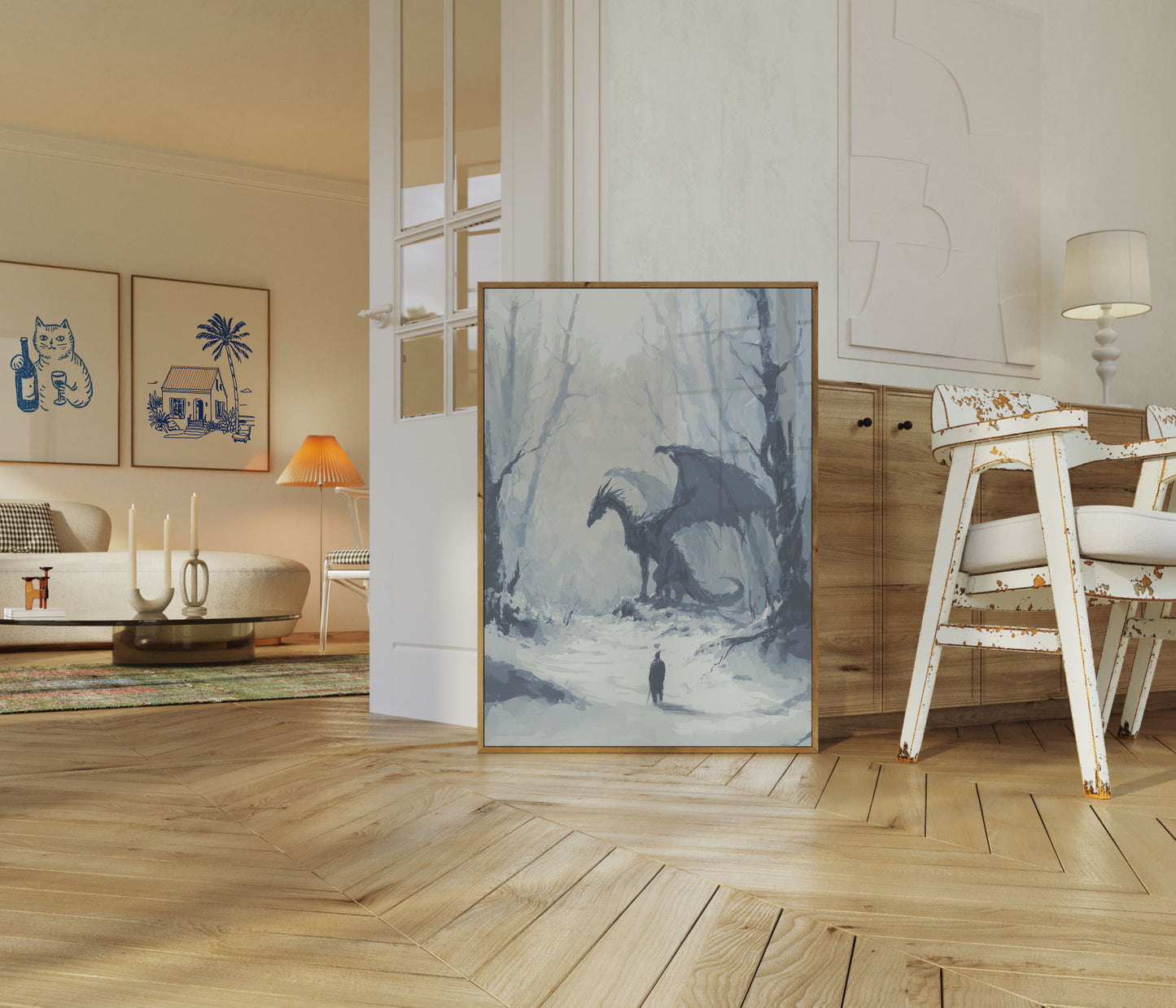 Mystical Dragons Winter Forest Poster