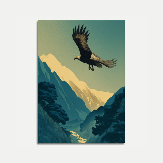 Affiche Aigle Planant dans la Vallée de Montagne