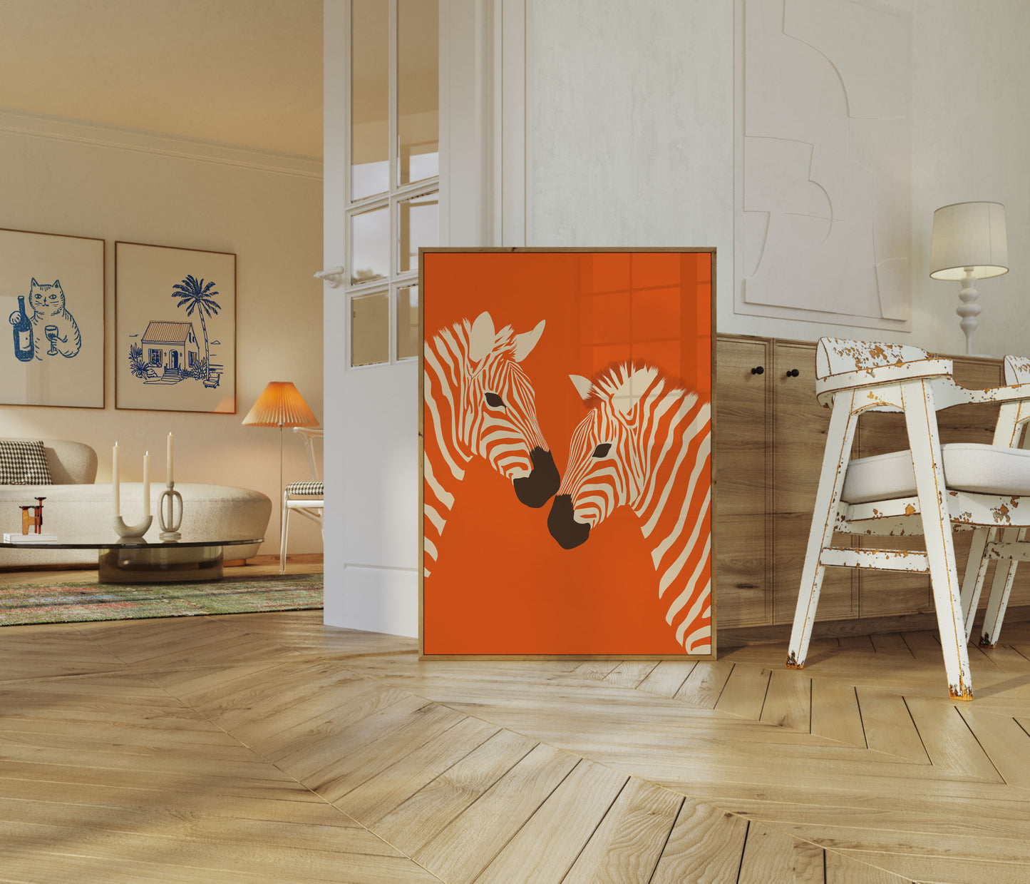 Orange Zebra Duo Art Poster