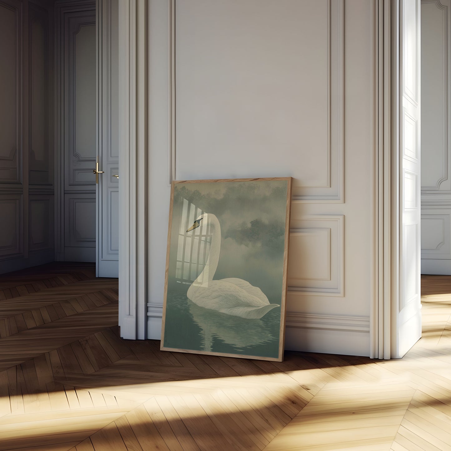 Elegant Swan in Mist Poster