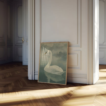 Elegant Swan in Mist Poster